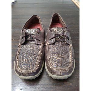 Twisted X Women's Embossed Floral Driving Mocs - Moc Toe - WDM0070 sz 7.5